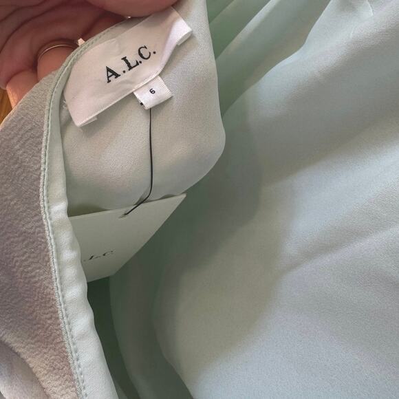 ALC NWT Sara Gown Maxi Dress Halter Mint Green Sz 6 Open Back Formal Satin $595 - Picture 3 of 12